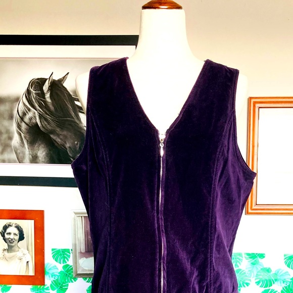 Vintage 90s Express Purple Velvet Overall Mini Dress - Picture 2 of 4